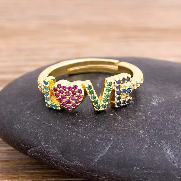 Golden Multi zircon love adjustable ring