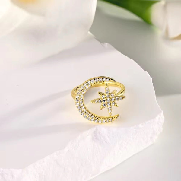 Golden star and moon ring
