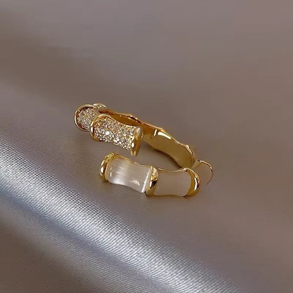 Golden Moonstone and zircon adjustable ring
