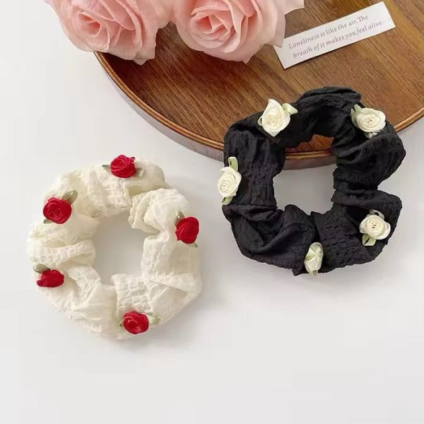 Rose flower hair tie scrunchie