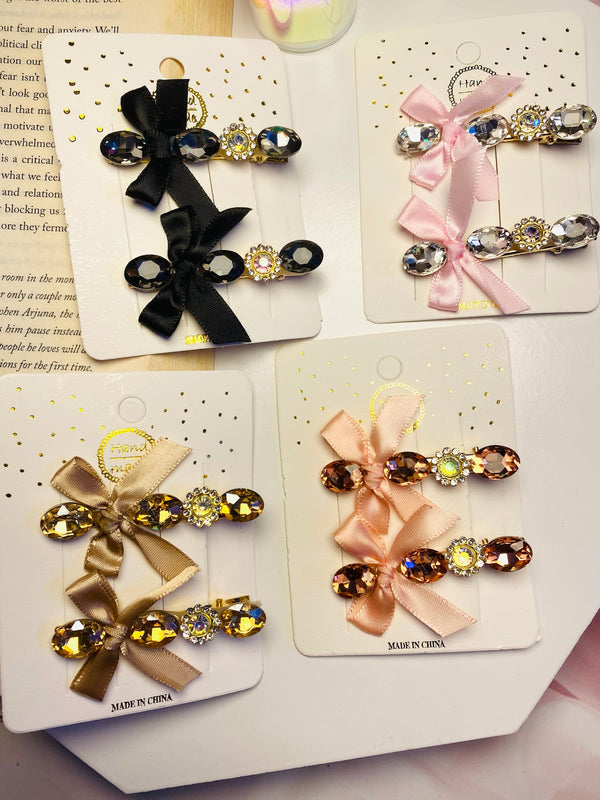Bow with crystal stone hair pin
