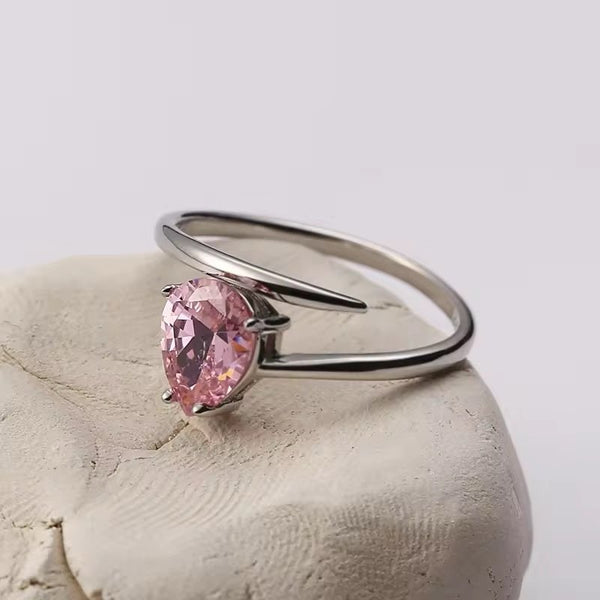 Pink stone adjustable ring