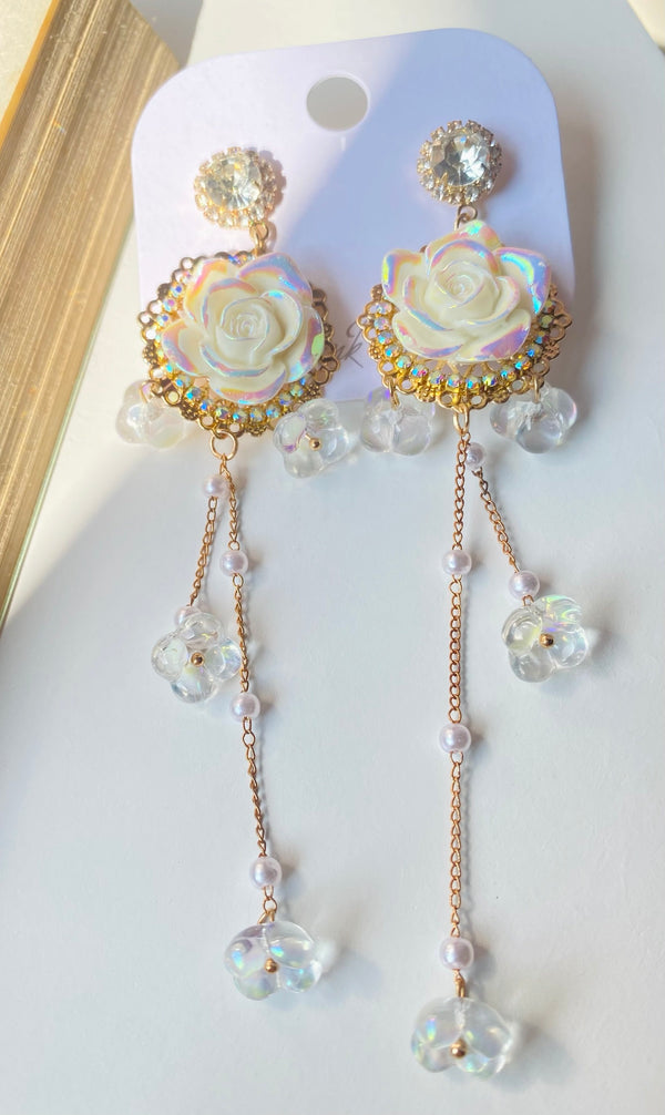 White princess long earrings