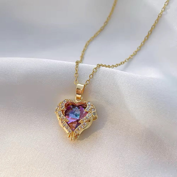Stainless steel purple heart necklace
