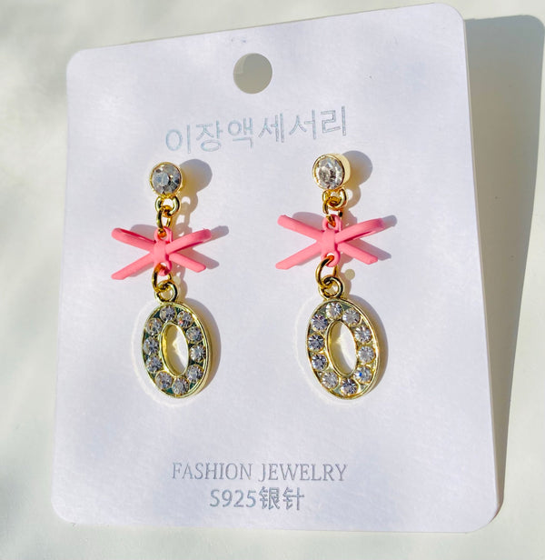 Pink bow with rhinestone earrings