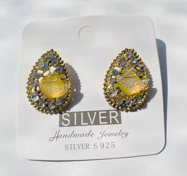 Shimmer swan rhinestone stud earrings