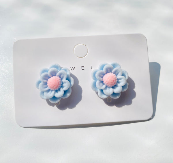 Minimal blue floral stud earrings