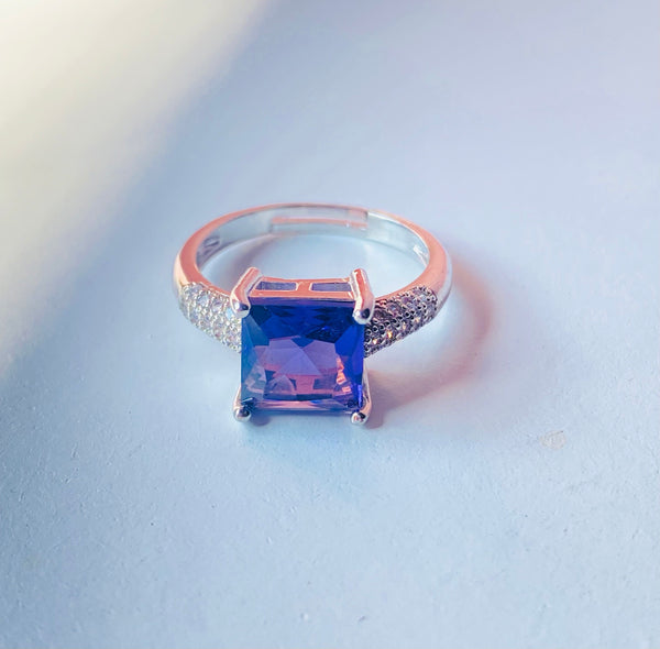 Purple stone solitaire adjustable ring