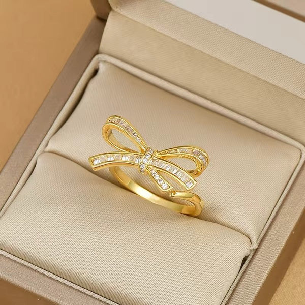Golden bow knot adjustable ring