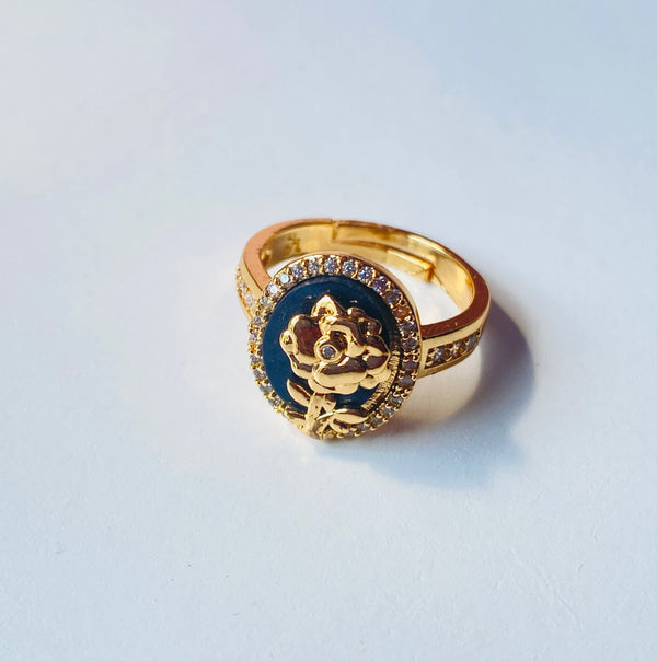 Vintage black rose adjustable ring