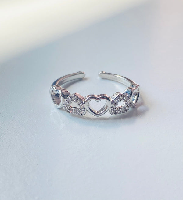 Cute hearts Rhinestone adjustable ring