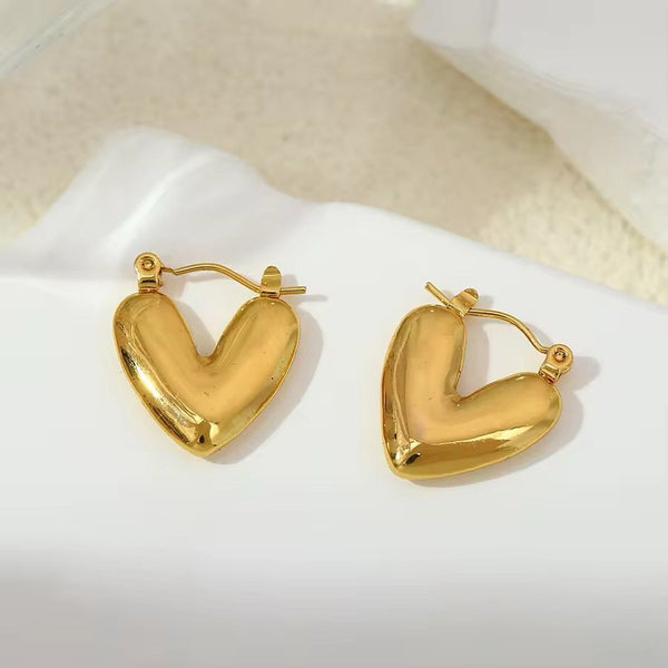 Stainless steel heart shaped hoop earrings