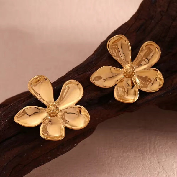 Stainless steel camellia flower stud earrings
