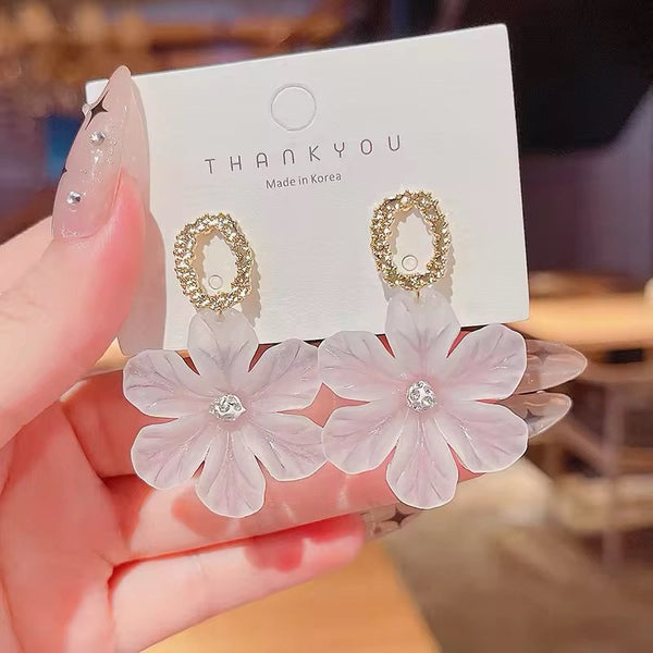 White cute resin flower transparent drop earrings
