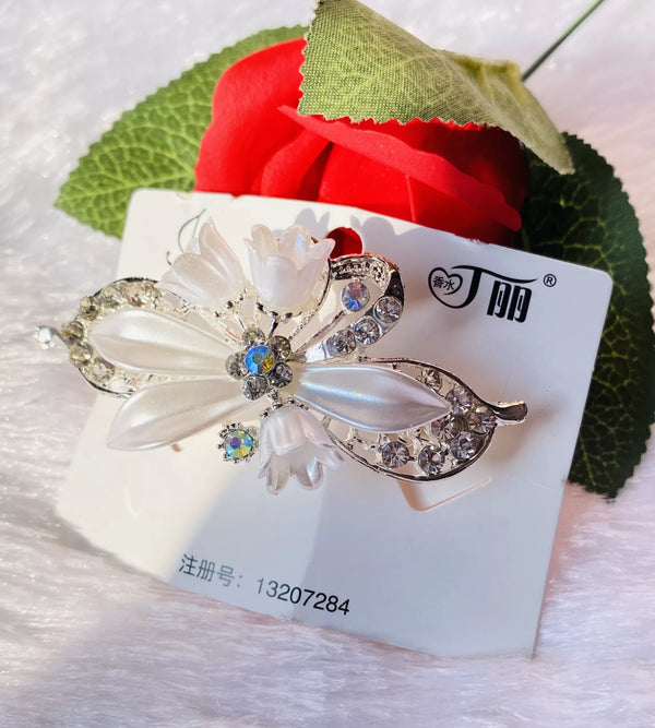Rhinestone with white tulip barrettes hair clip medium size