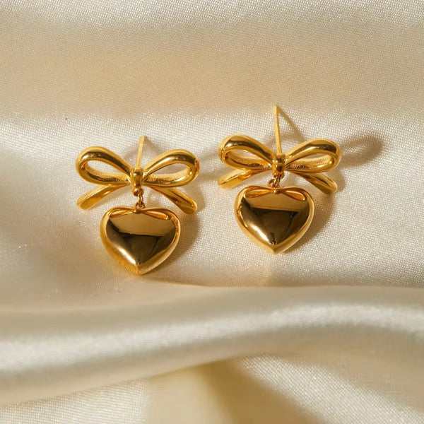 Vintage Golden bow heart drop earrings