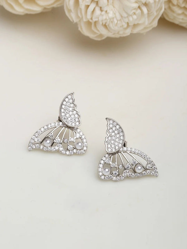 Silver butterfly 2 in 1 stud earrings