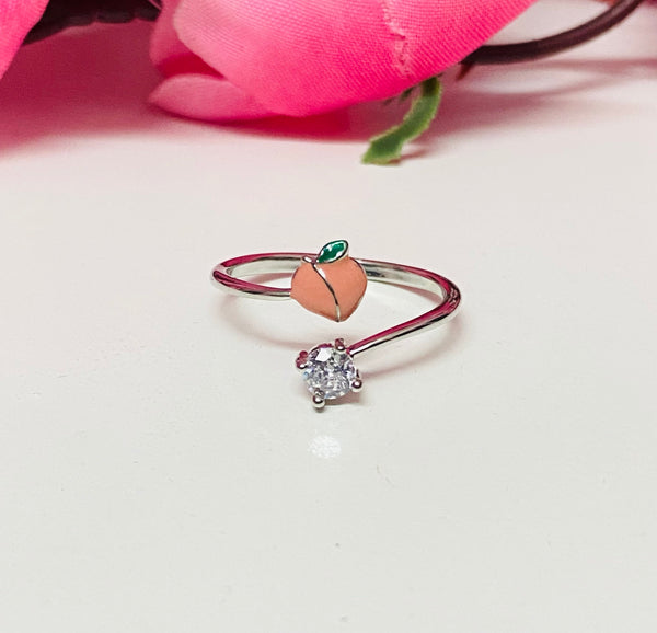 Peach silver adjustable ring