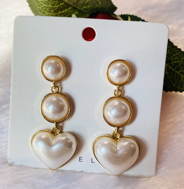 Korean style Gold plated heart pearl earrings