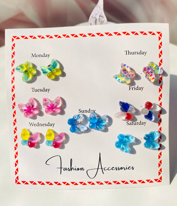 butterfly combo stud earrings - 7 pairs
