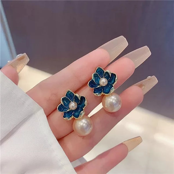 New Unique Design Pearl Peony Flower Stud Earrings