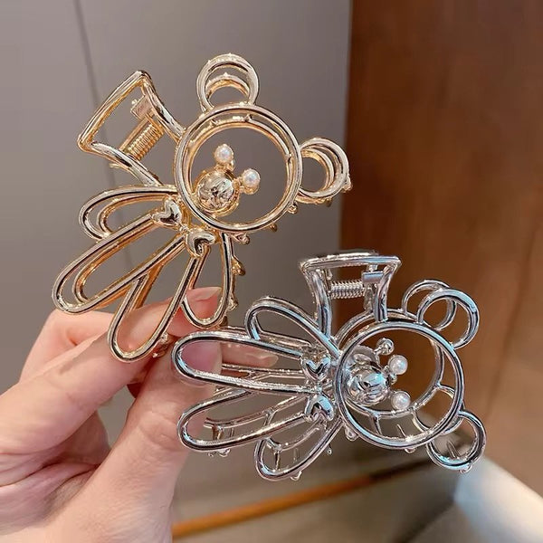Cute teddy metal pearl hair claw clips