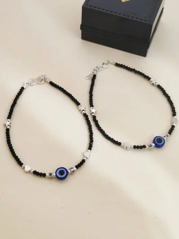 Black evil eye crystal anklet