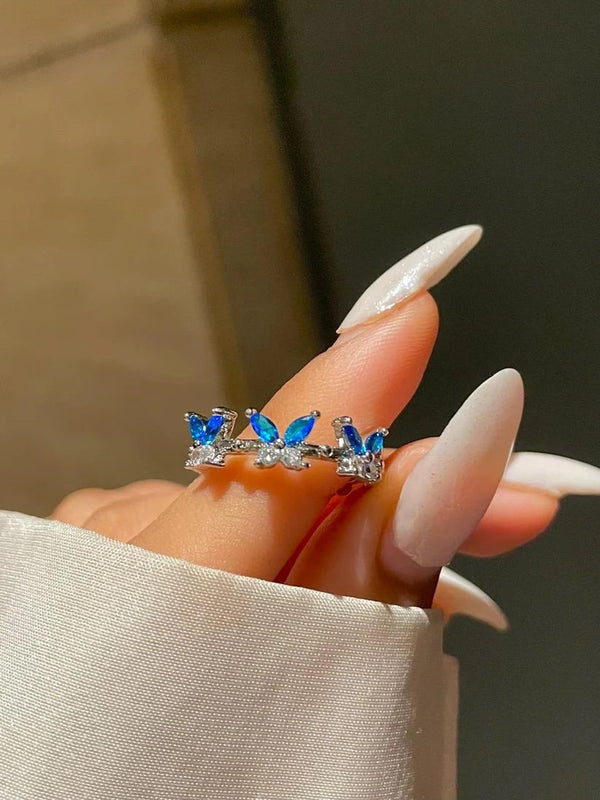 Blue butterflies adjustable ring