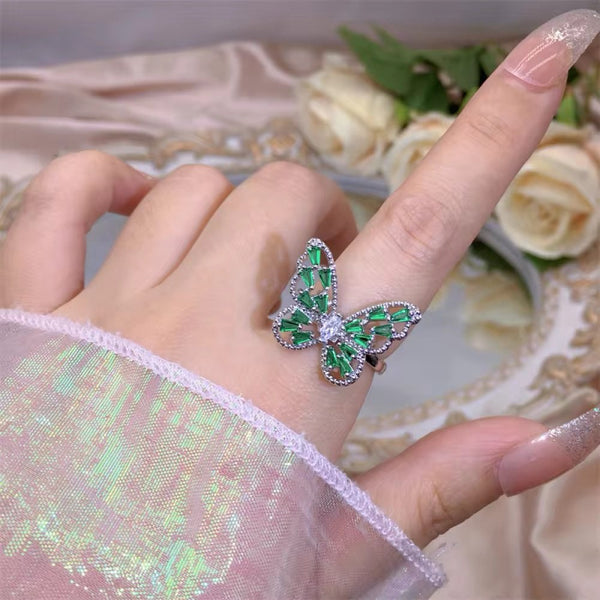 Luxury green butterfly adjustable ring