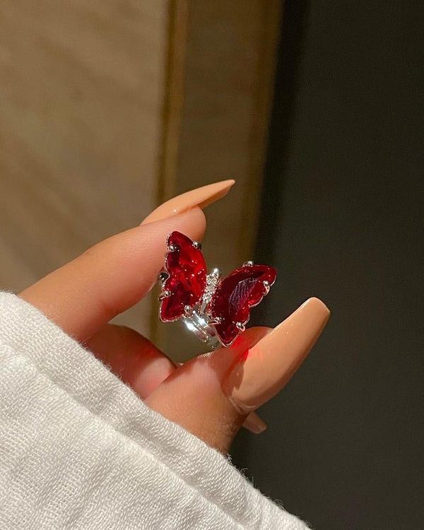 Red butterfly ad stone adjustable ring