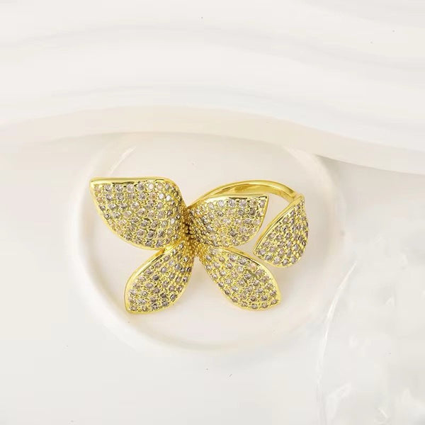 Golden luxury butterfly adjustable ring