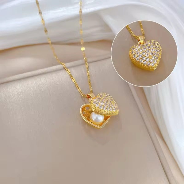 Stainless steel heart pearl shell necklace