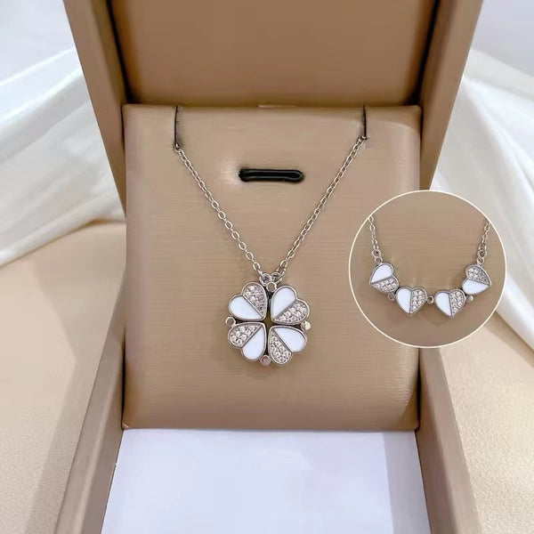 Stainless steel magnetic 2 in 1 clover heart necklace