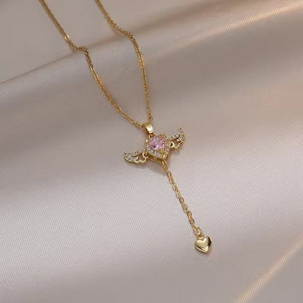 Stainless steel gold angel wings necklace