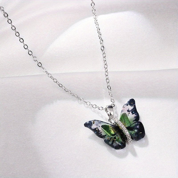 Stainless steel black butterfly necklace