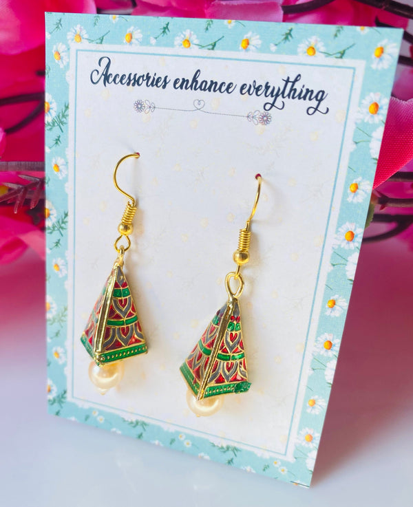Multicolour meenakari triangle Jhumkha earrings