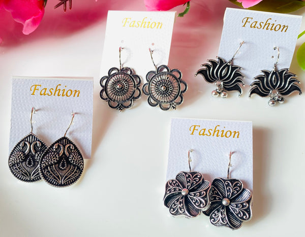 Oxidised black metal hoops stud earrings