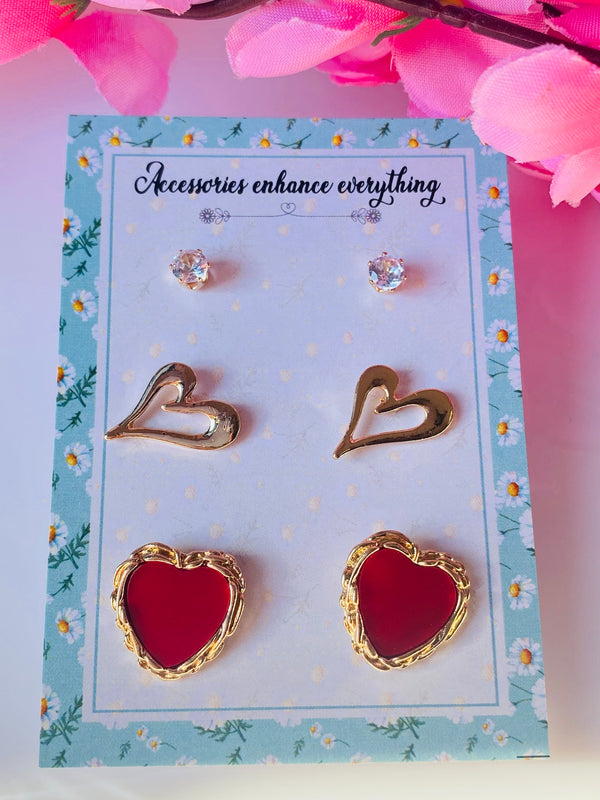 3 pair combo gold and silver plated stud earrings