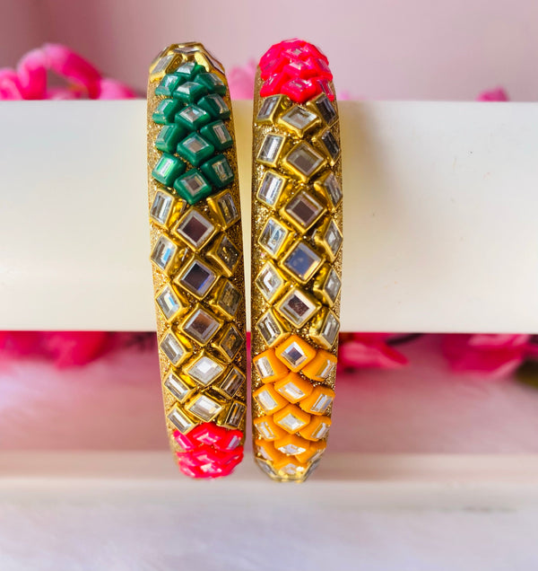 Pair of plastic with multicolour Kundan bangles (2 bangles)
