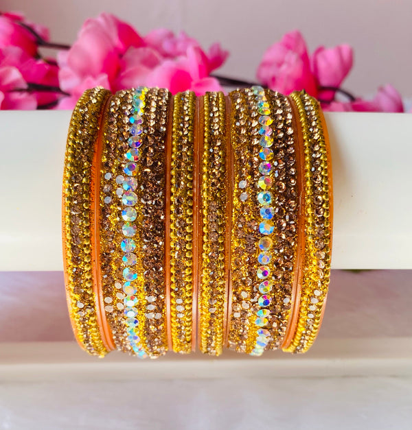 Rhinestone with rainbow stone plastic bangles (6 bangles)