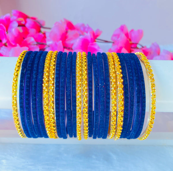 Two dozen velvet glass bangles with gold bangles dark purple(24 bangles)