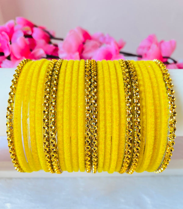 Two dozen velvet glass bangles with gold bangles yellow(24 bangles)