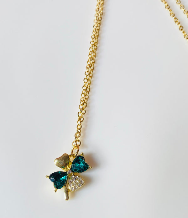 Green clover pendant with gold plated necklace