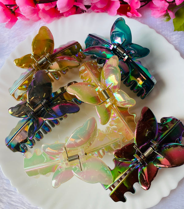 Large butterfly glossy and shiny claw clip