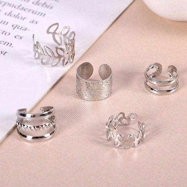 Elegant silver plated leaf hollow out alloy ear cuff( 5 pcs)