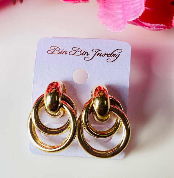 Gold and silver plated double ring metal earrings