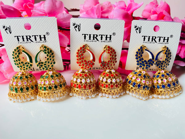 Meenakari gold plated peacock large Jhumkha earrings