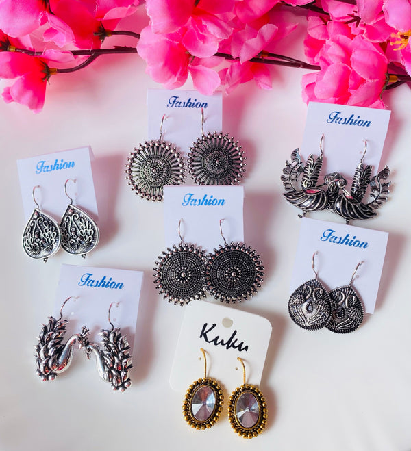 Oxidised black metal hook stud earrings