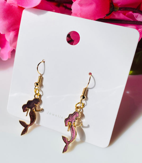Gold plated mermaid hanging earrings