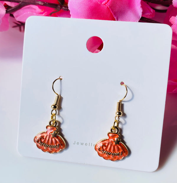 Summer orange shell hook earrings